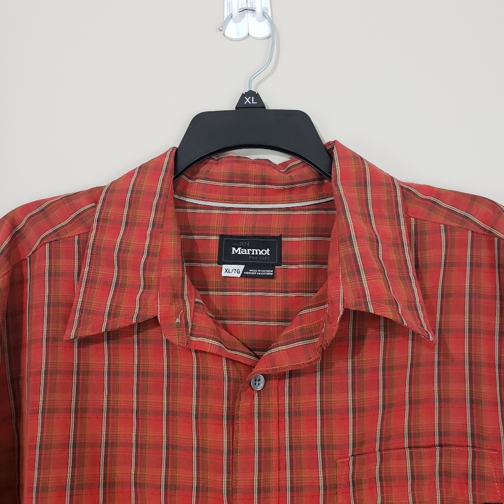 Marmot Men's Orange Plaid Long-Sleeve Button-Up Shirt Size XL/TG